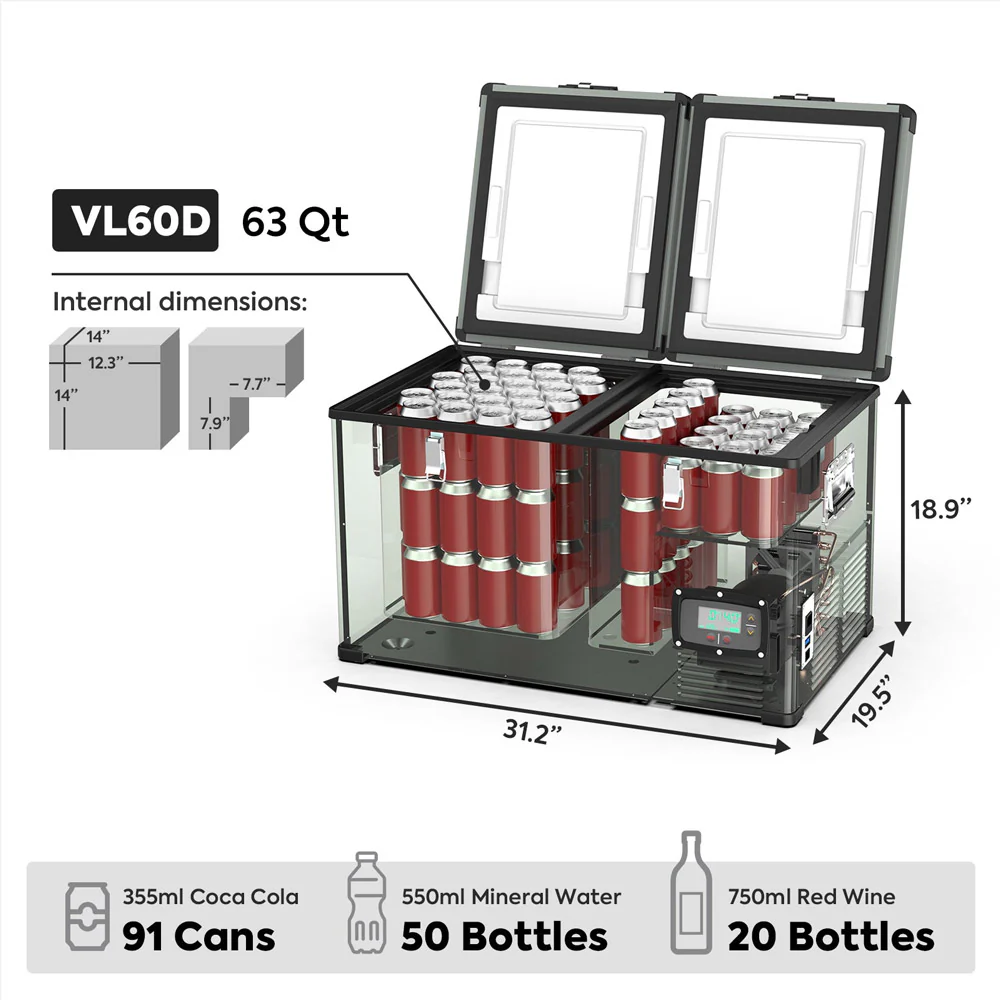 ICECO VL60 Dual Zone Fridge Freezer – 60L (63.4QT) - Image 3